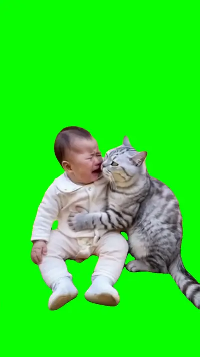 Kid Crying With Cat green screen meme